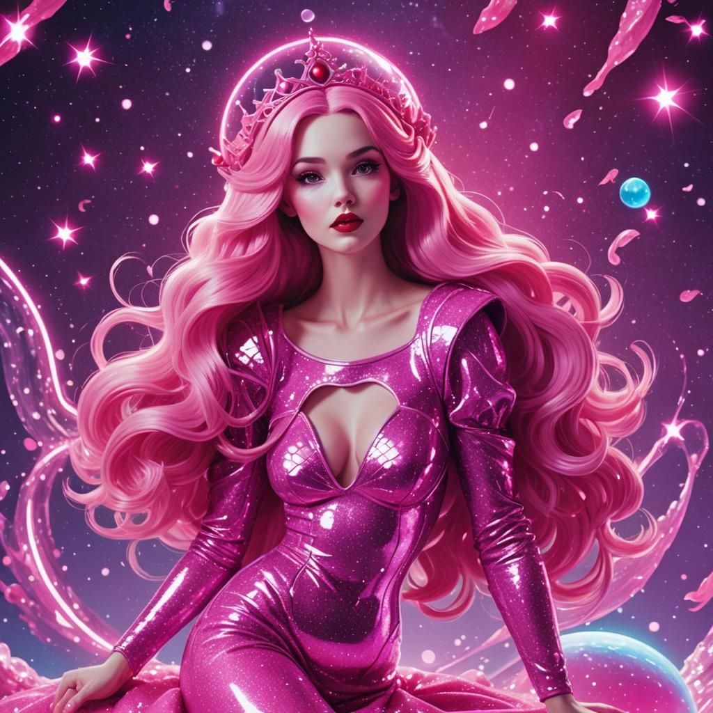 Snow White as Space Mermaid in Synthwave Neon