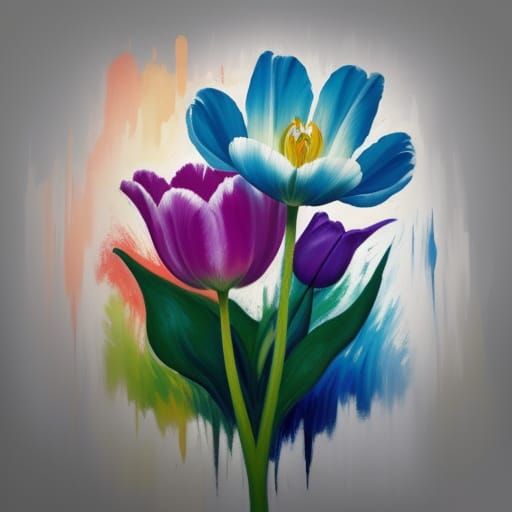 Ghost and Tulip Merge in Vibrant Neo-Expressionist Oil Paint...