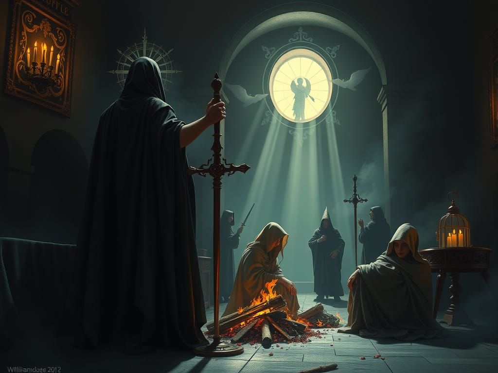 Hogarthian Minimalist Scene of Sin and Death