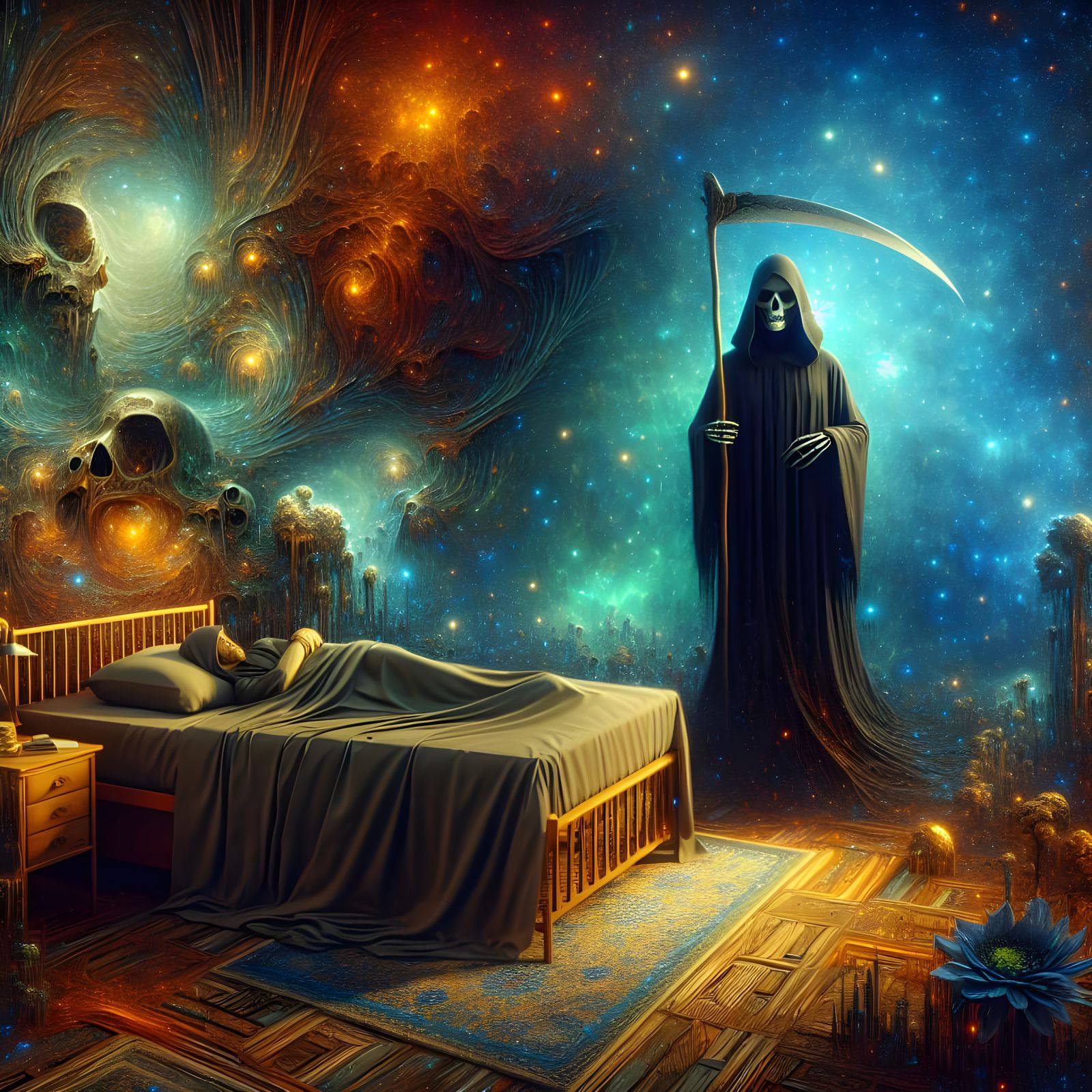Grim Reaper at Bedside: Detailed Matte Painting