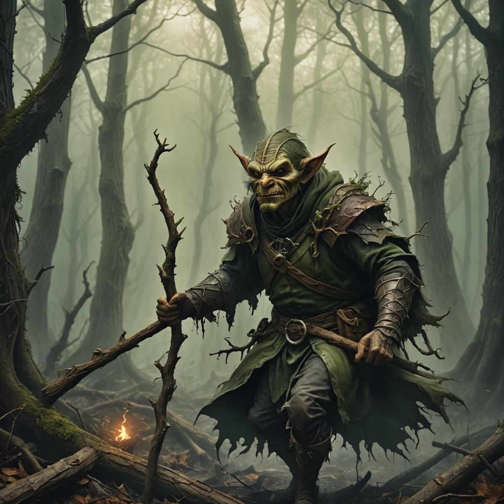 Hobgoblin in Misty Forest with Twisted Staff
