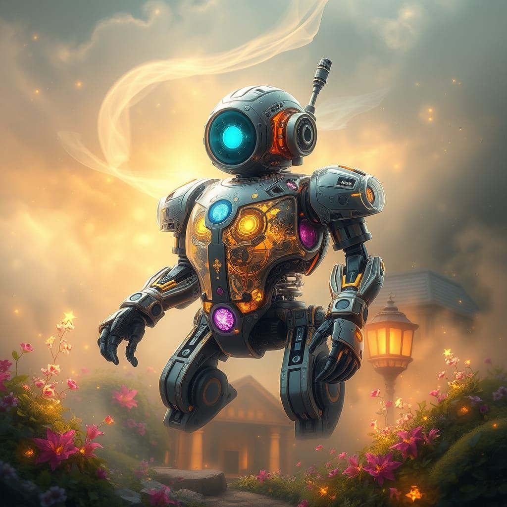 Ethereal TechnicBot in Whimsical Dream Realm
