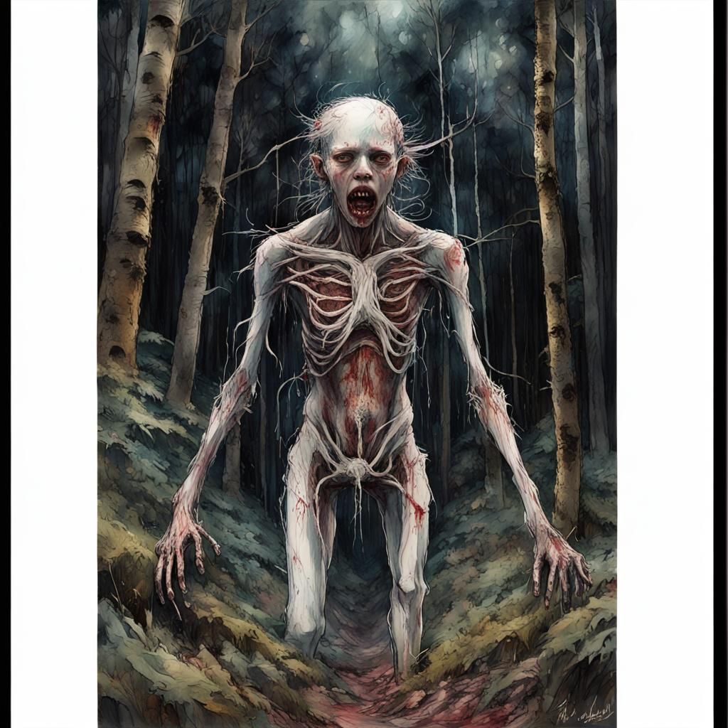 Macabre Body Horror Monster in Japanese Art Style