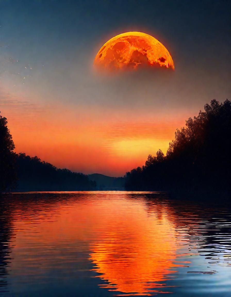 Orange Moon Over Glass Lake: Digital Matte Painting