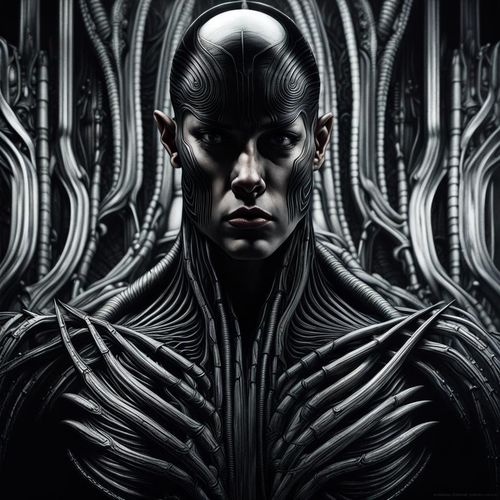 Dark Portrait in HR Giger Style