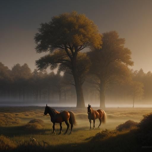 Mystical Horses in Moonlit Forest: Fantasy Art