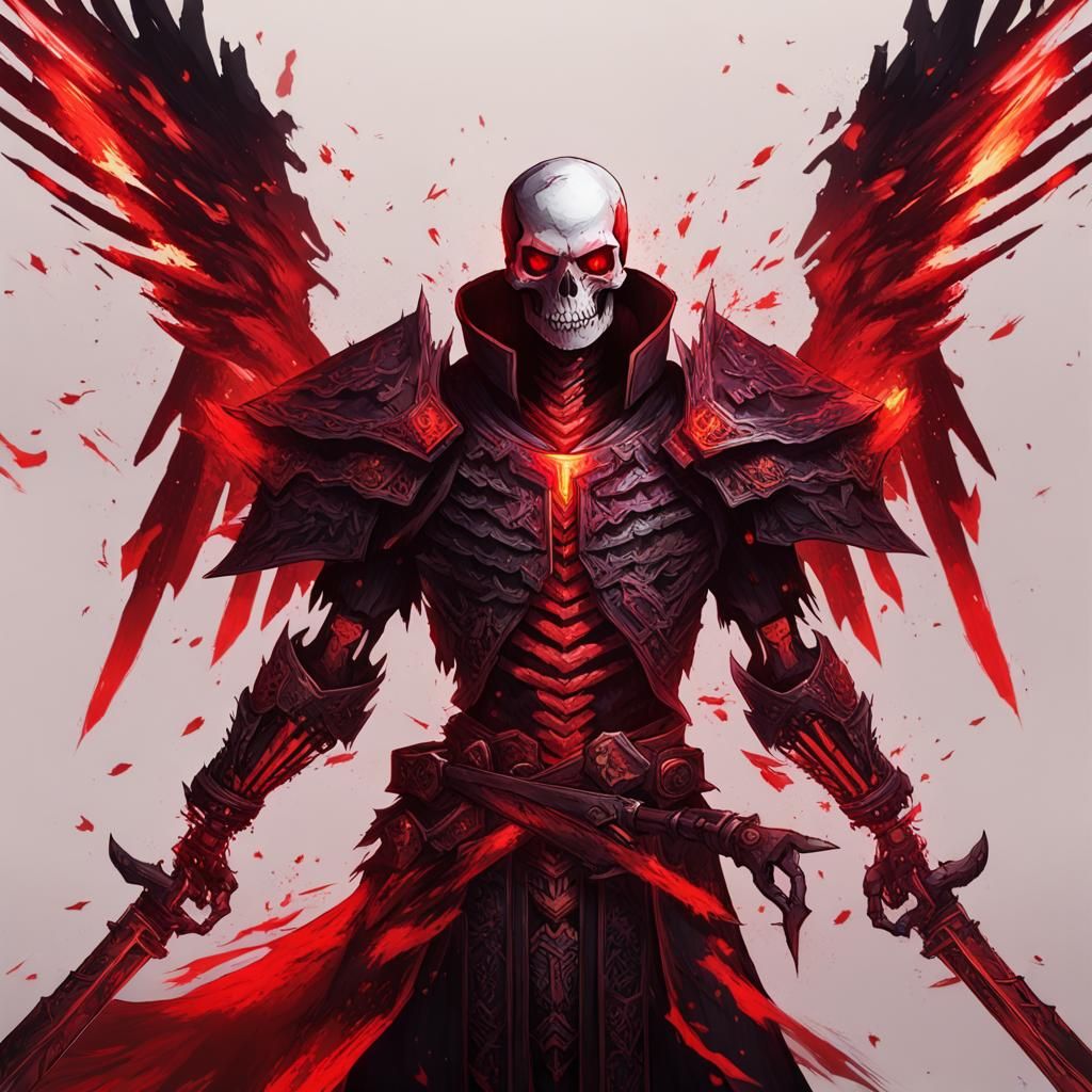 Skeleton Warrior in Rune Armor with Fiery Wings