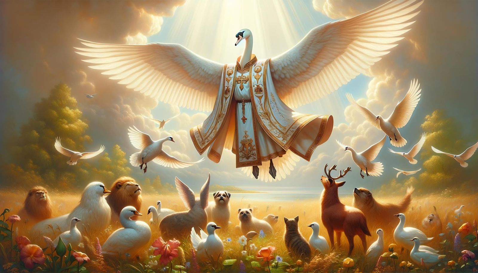 Armored Swan Ascends in Fantasy Illustration