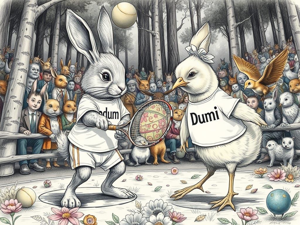 Bunny and Chick Tennis Match in Forest Arena