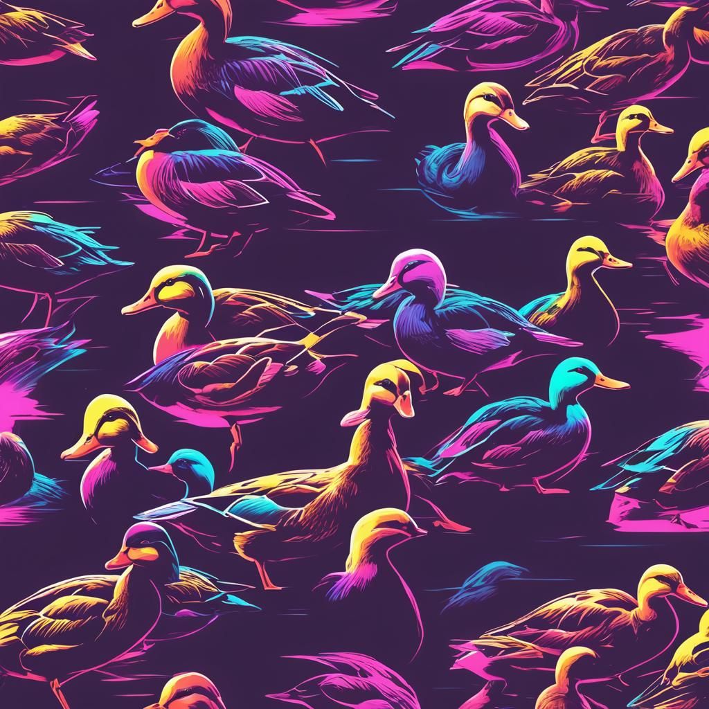 Neon Synthwave Duck in Retro Style