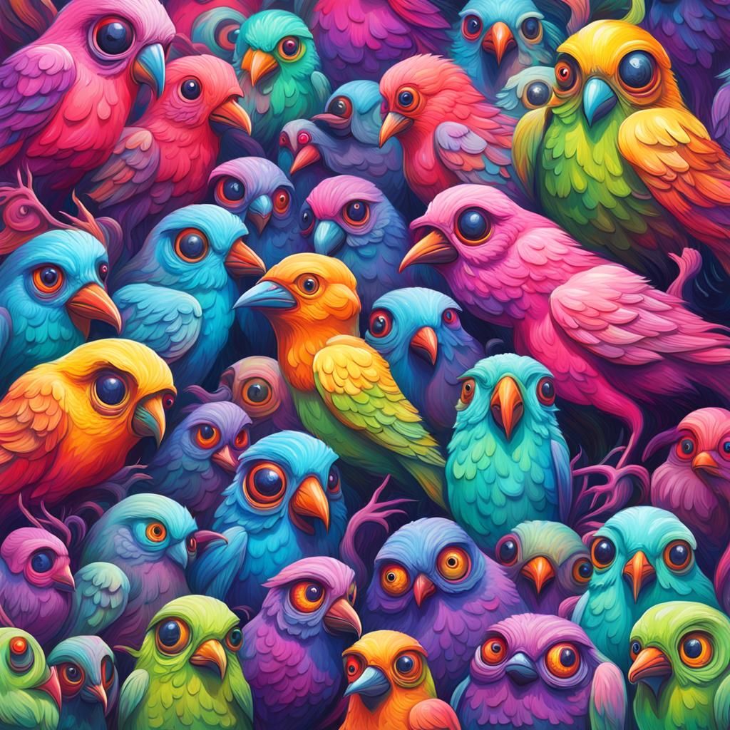 Psychedelic Pastel Horror Birds in Graffiti Art Style
