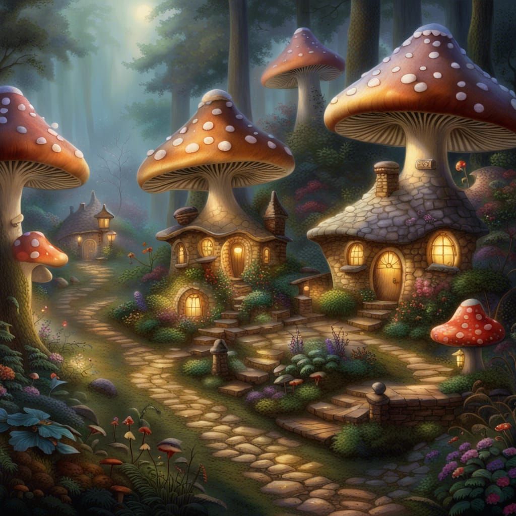 Fae Village: Mushroom Houses in Ethereal Forest