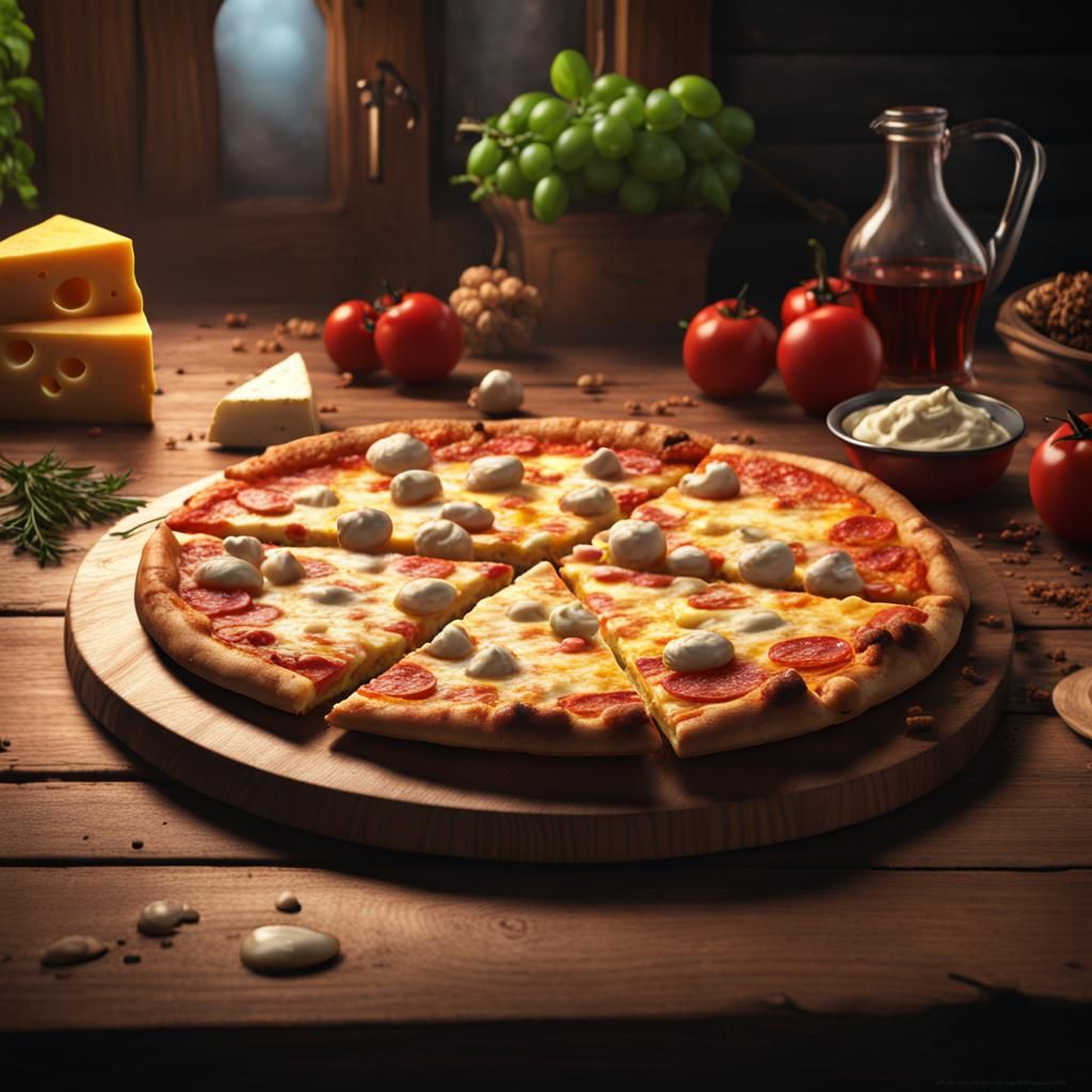 Delicious Cheese Pizza on Wooden Table