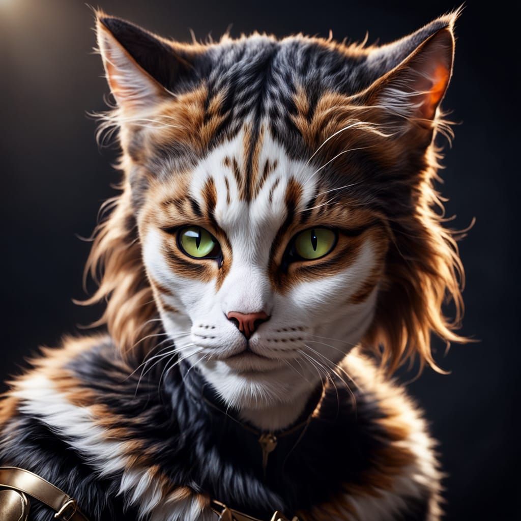 Hyper-Realistic Calico Cat Woman Portrait in Softbox Lightin...