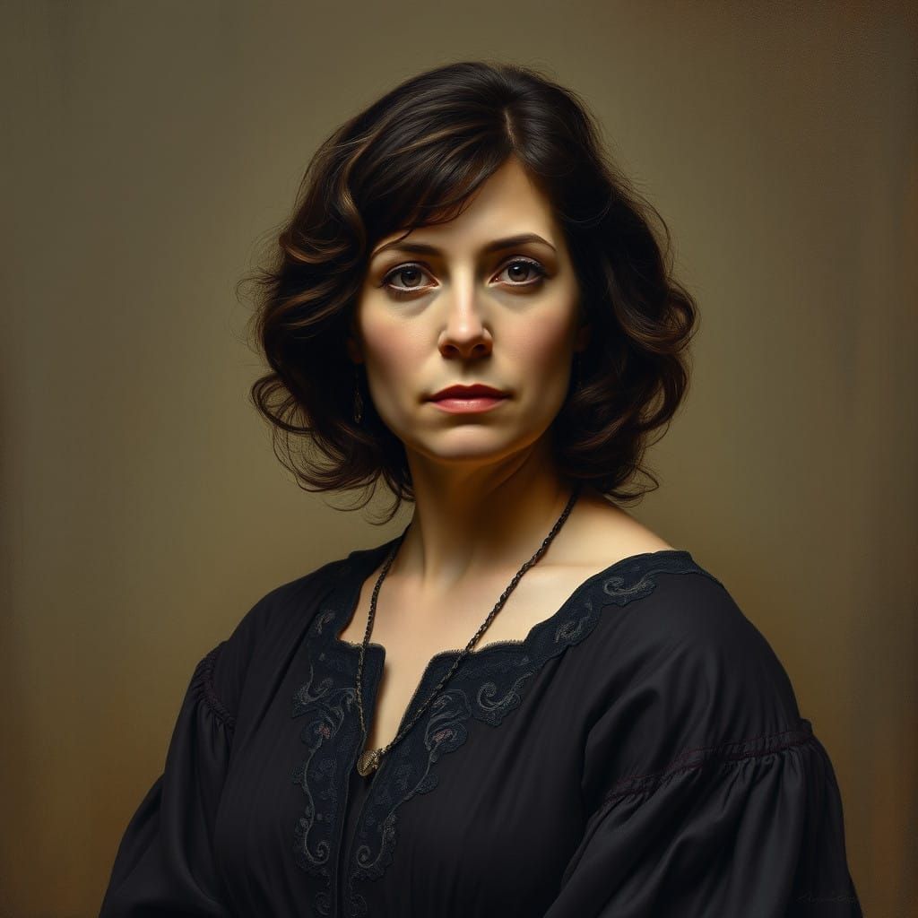 Ethereal Pre-Raphaelite Portrait of a Middle-Aged Woman