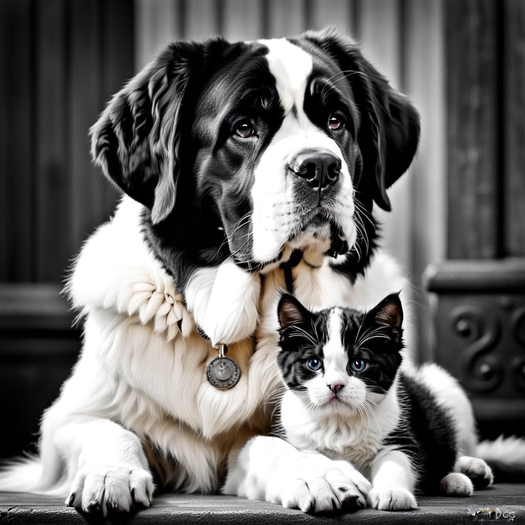 St. Bernard and Kitten: A Heartwarming Portrait