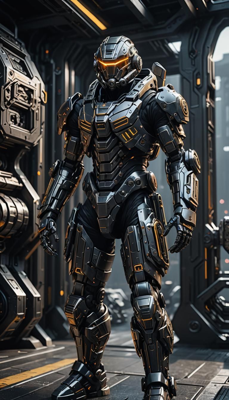 Cyber Military Guard in Sci-Fi Style