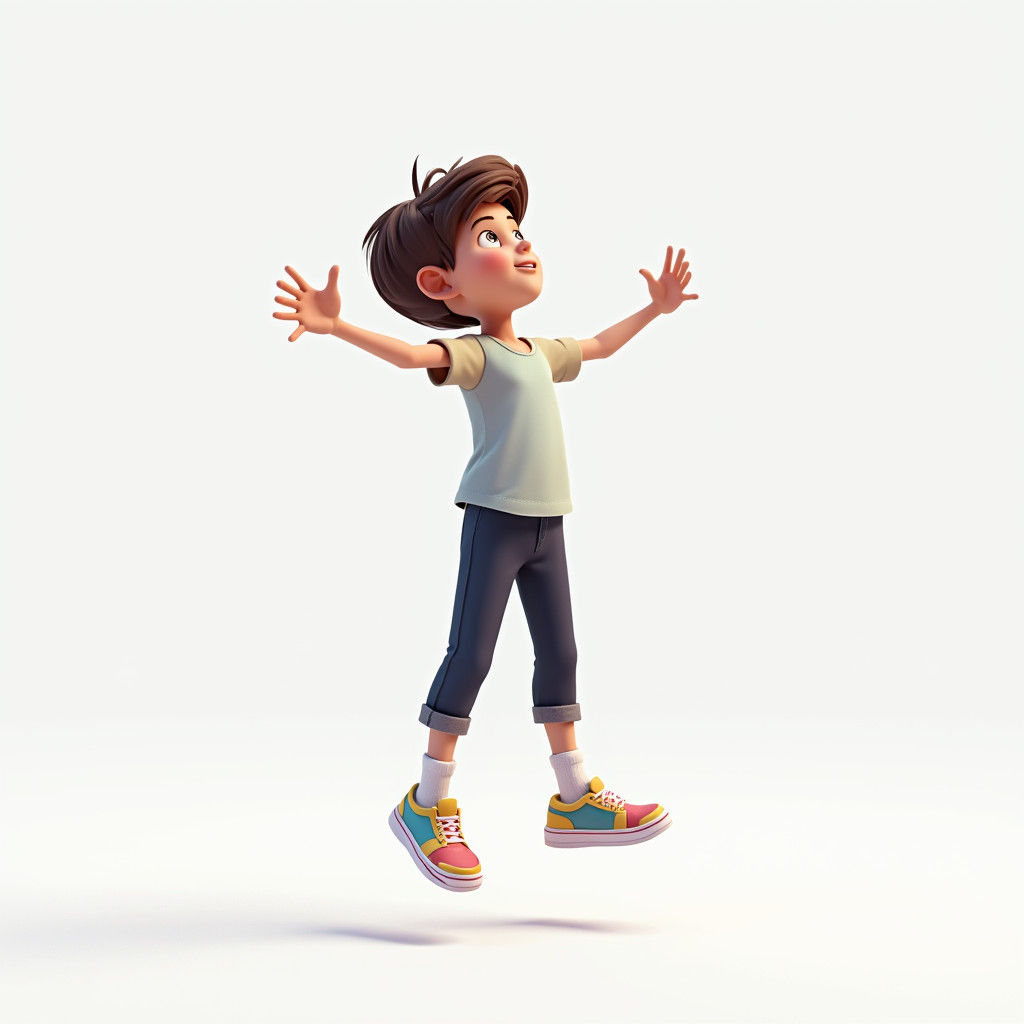 Boy in Dynamic Pose with 3D Rendering Style