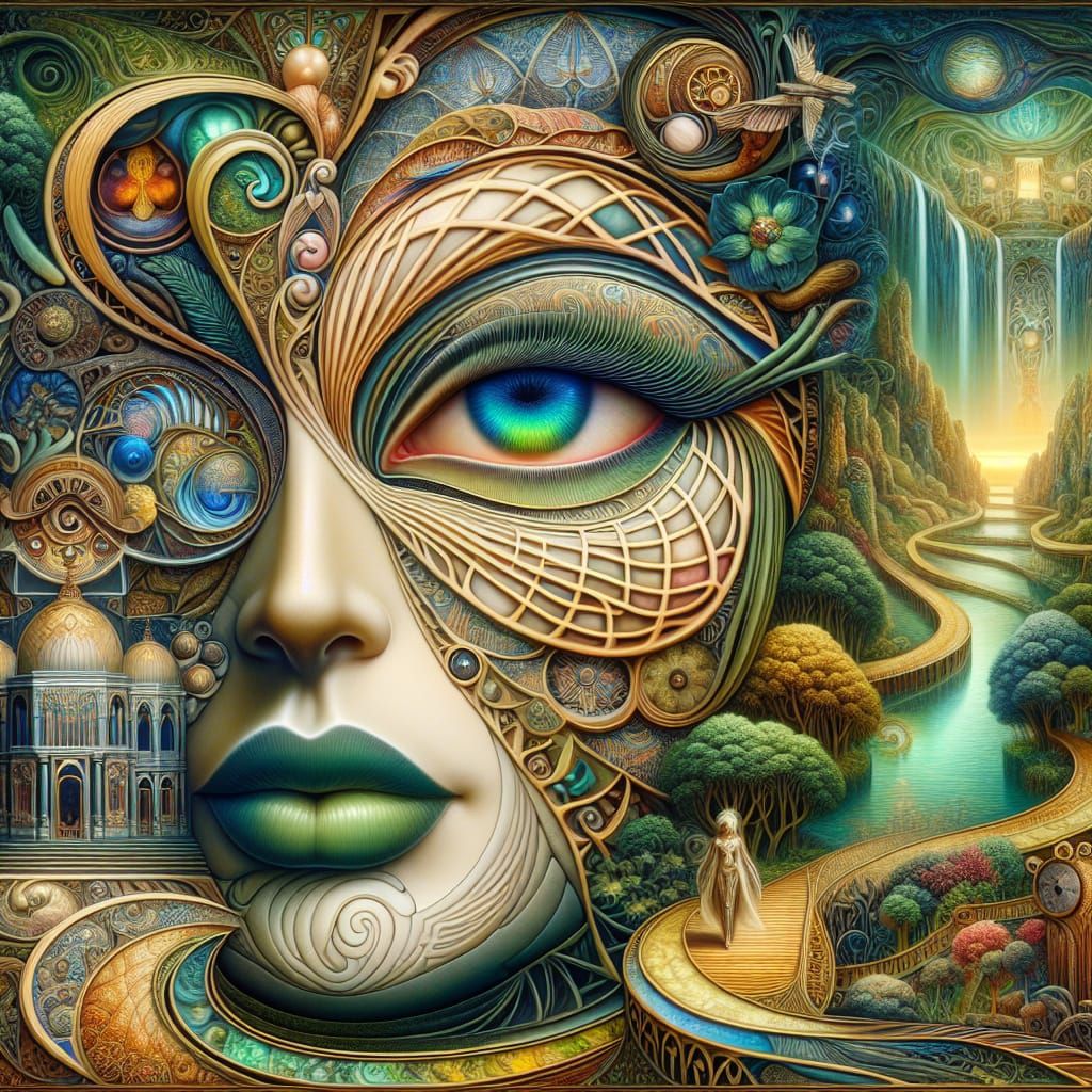 Dreamlike Art Nouveau Fantasy with Psychedelic Elements