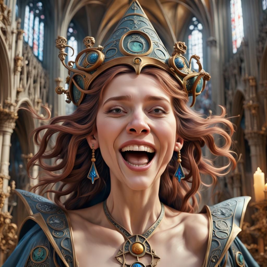 Laughing Sorceress in Cathedral, Art Nouveau Style