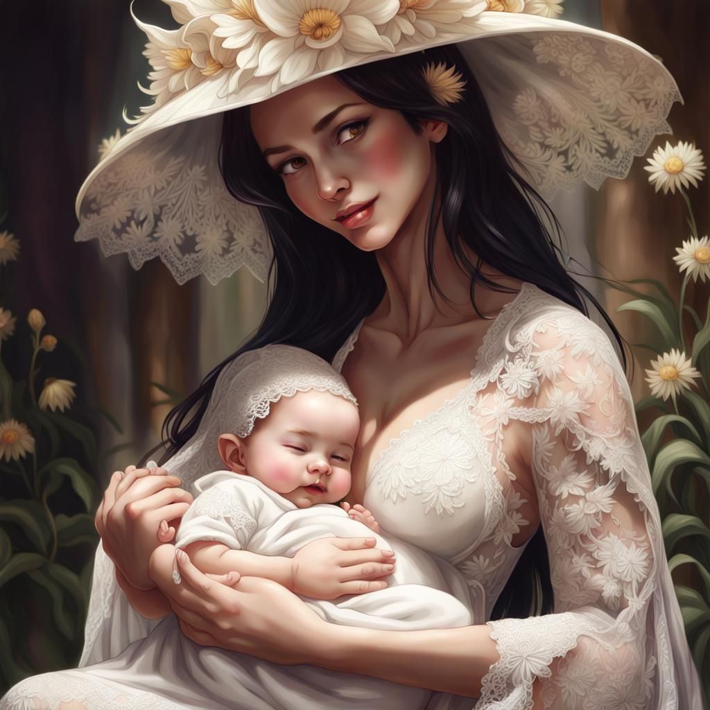 Witch Breastfeeding Baby in Fractal Forest
