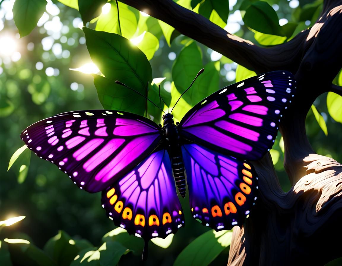 Purple Butterfly Shimmers in Sunlight: Unreal Engine