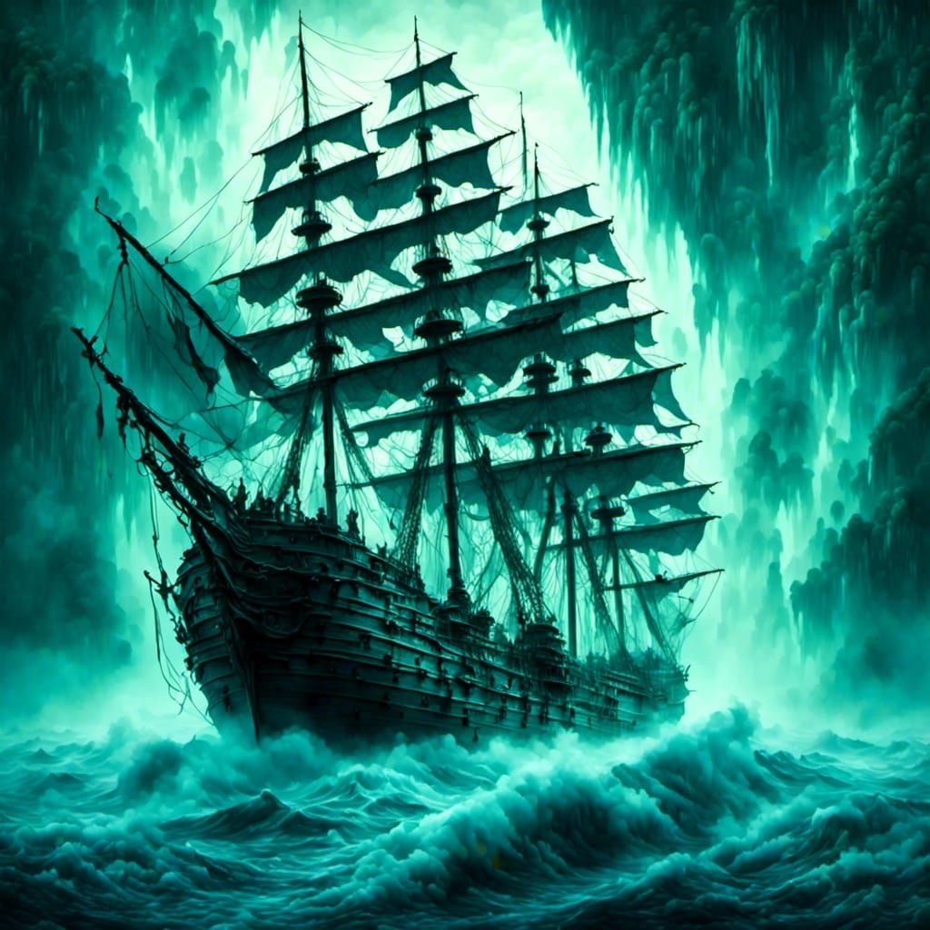 Ghostly Mary Celeste Adrift at Sea