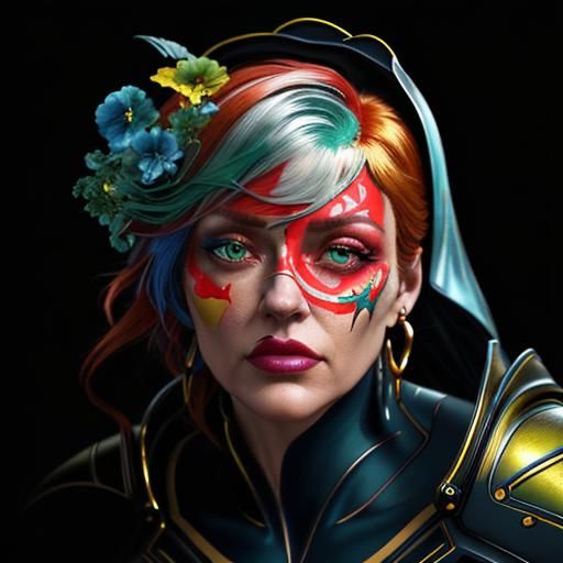 Vibrant Digital Art: Red-Haired Woman in Blue Room