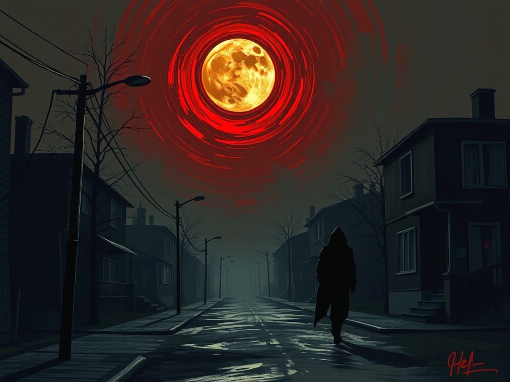 Eerie Ominous Landscape under a Blood-Red Moon