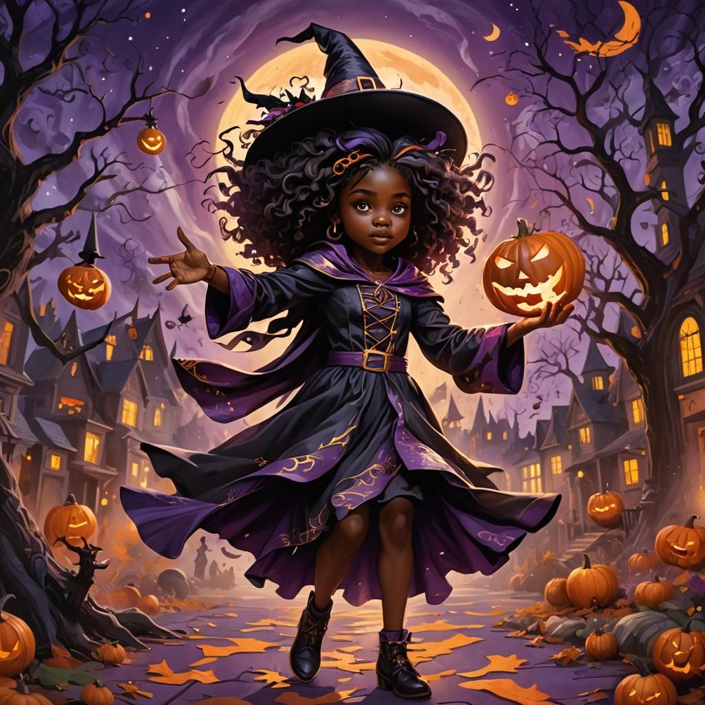 Halloween Witch Fantasy Art in Matte Painting Style