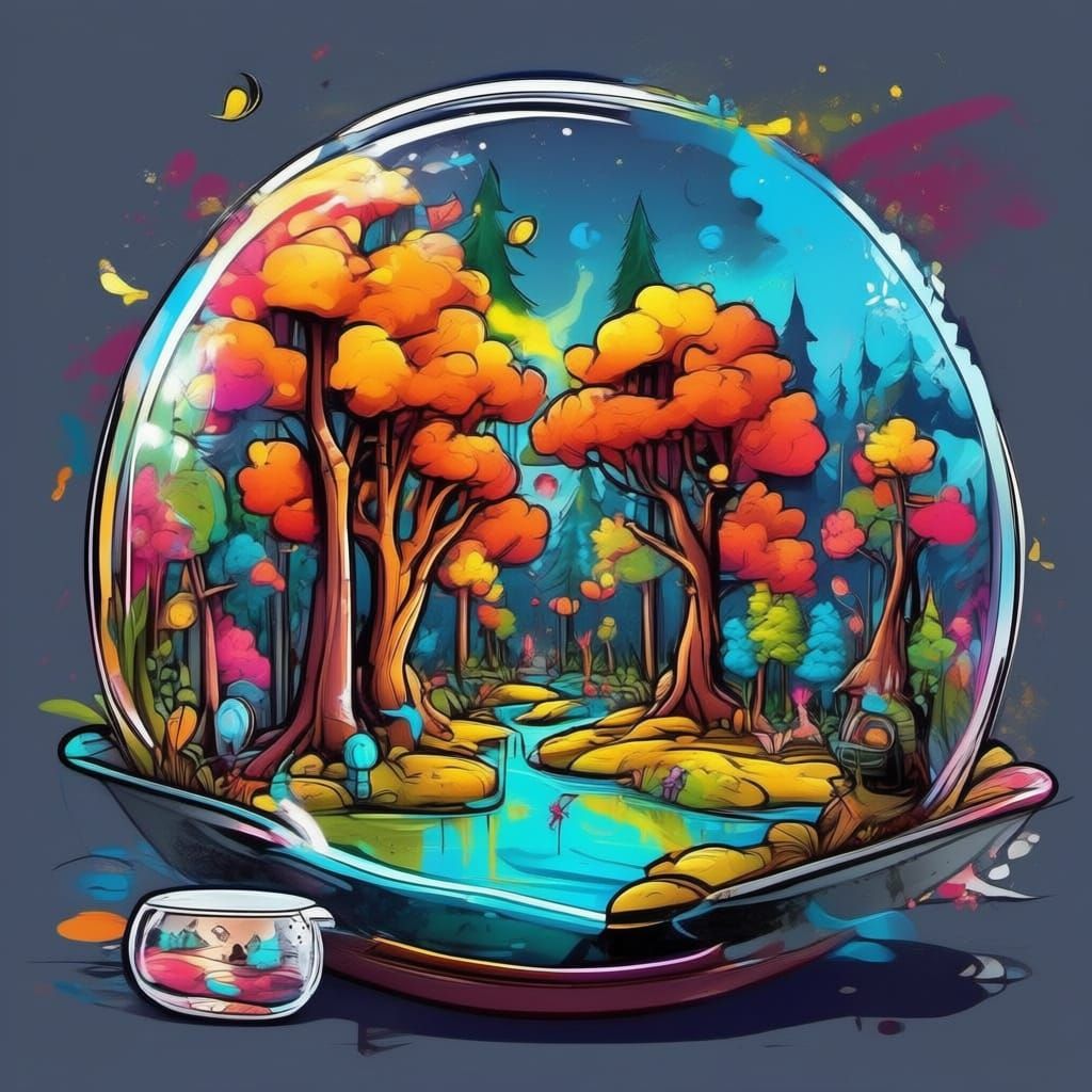Enchanted Forest Snow Globe in Hyperrealistic Style