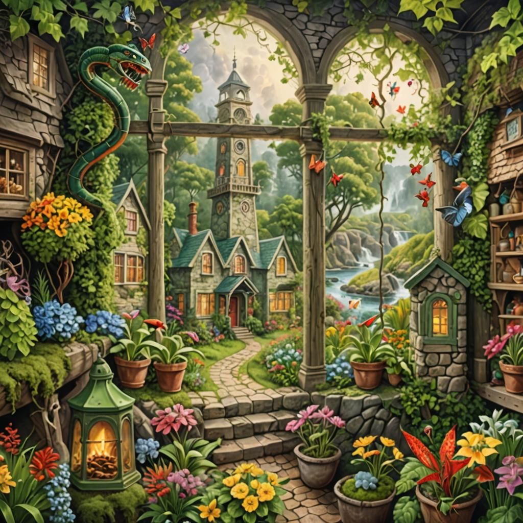 Enchanted Lighthouse at Sunset: Fantasycore Dreamscape