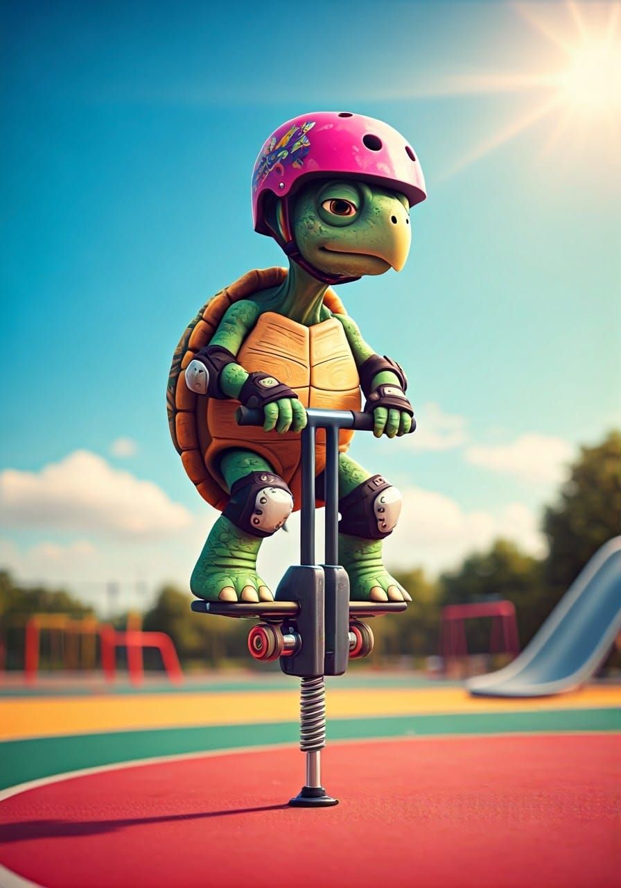 Turtle on pogo stick
