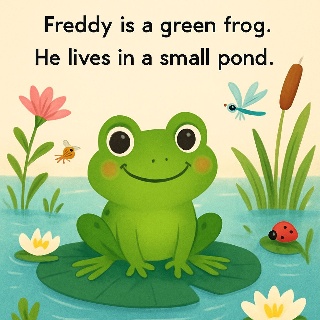 A Happy Green Frog Finds Friendship in a Sunny Pond
