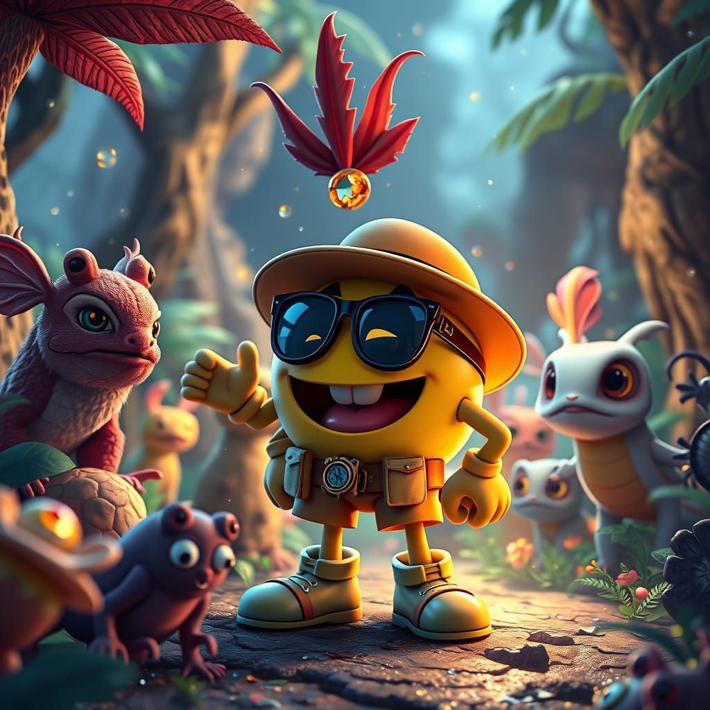 Pac-Man's Brazilian Safari in Digital Anime Style