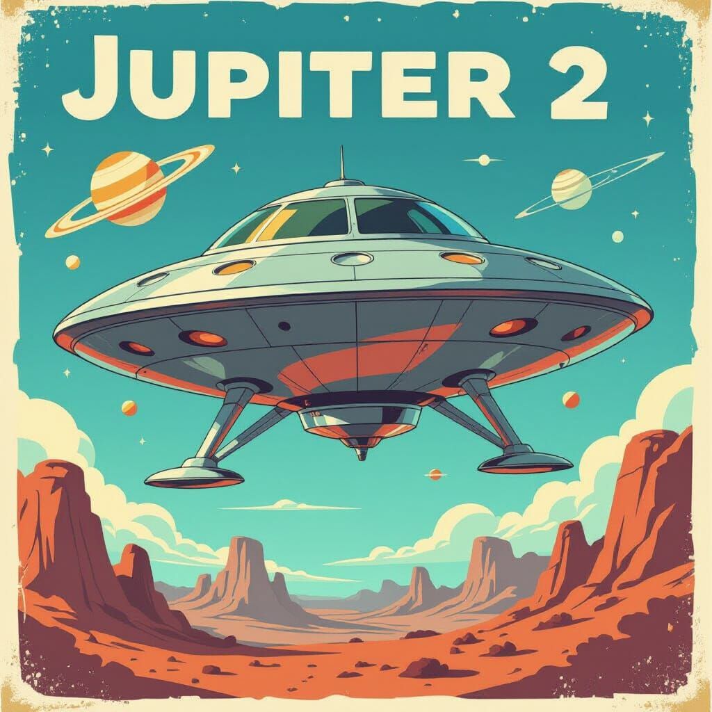 Jupiter 2 Spaceship in Gritty Cartoon Style