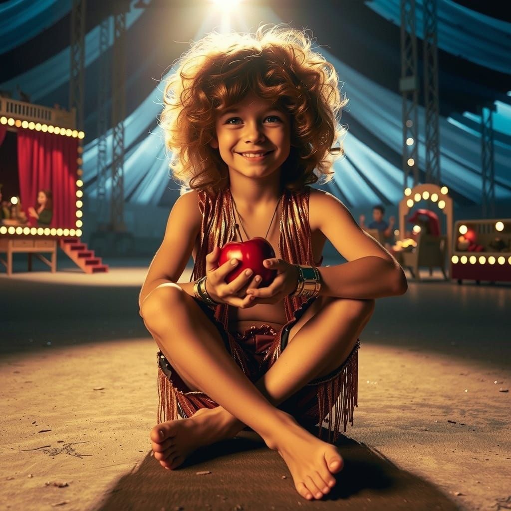 Boy with Apple in Classic Illustration Style