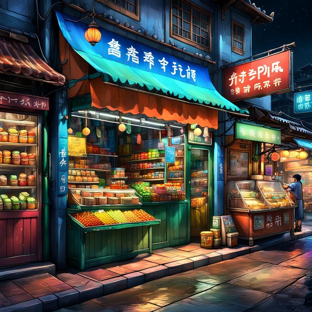 Colorful Sci-Fi Storefront in Hong Kong Style