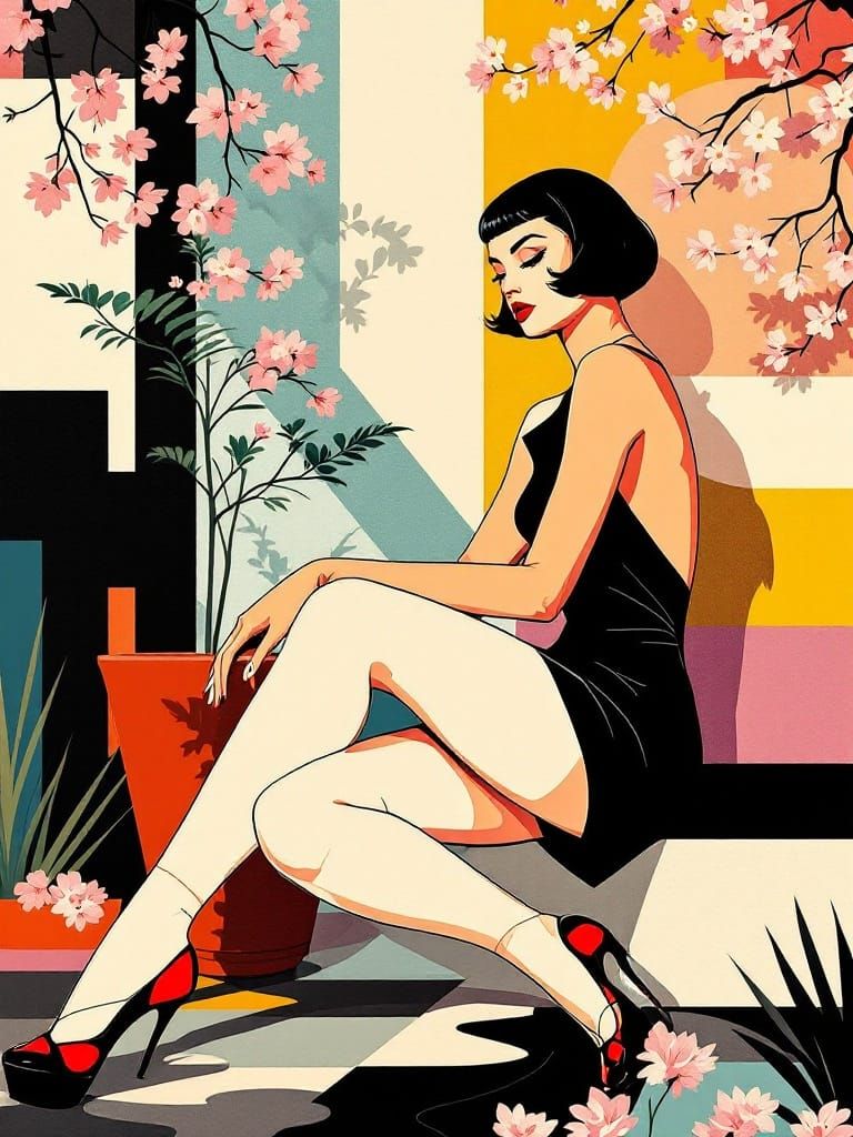 Abstract Pin-Up Figure in Geometric Garden