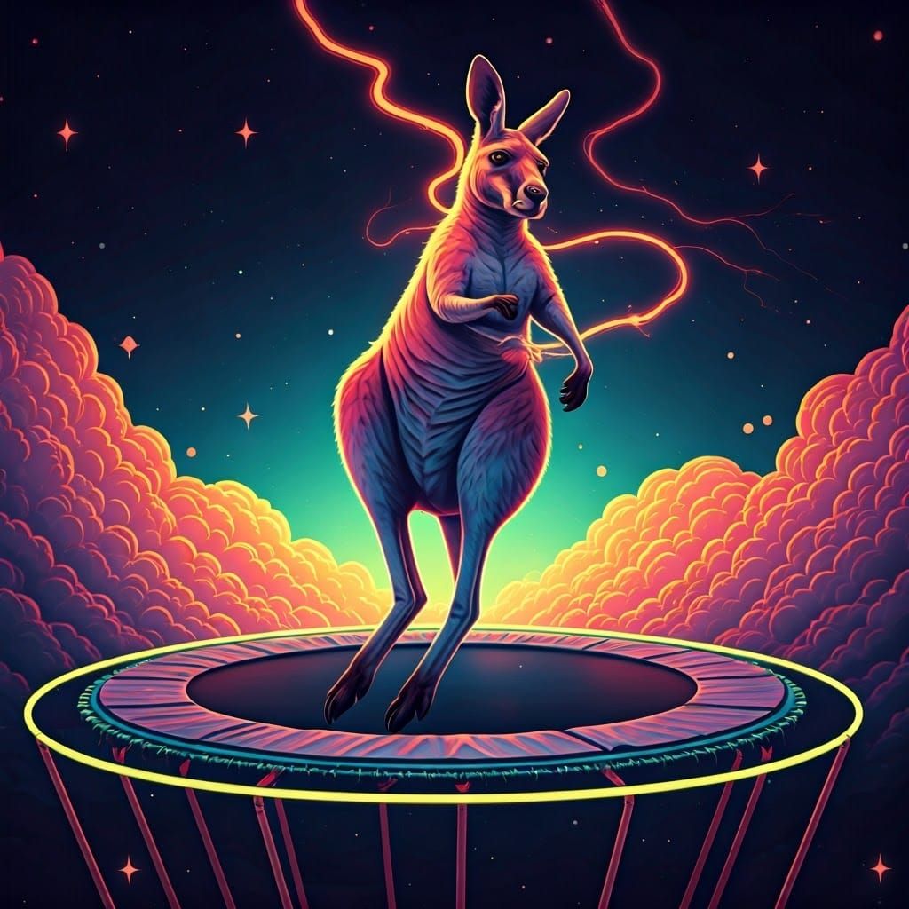 Psychedelic Kangaroo Jumps on Astral Trampoline