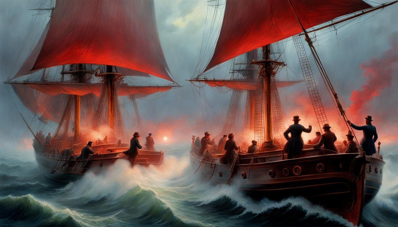 Sinister Double Exposure: Men Arguing on Schooner