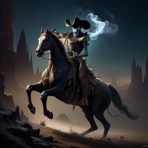 Skeleton Cowboy Rides at Night: Matte Painting