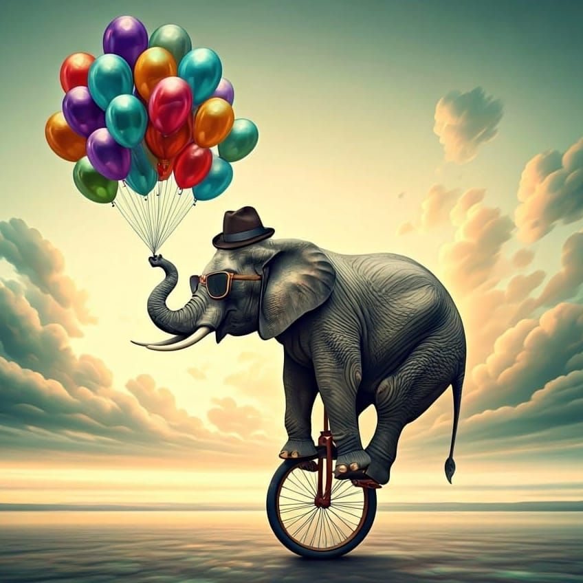 a Whimsical Elephant Riding a Unicycle