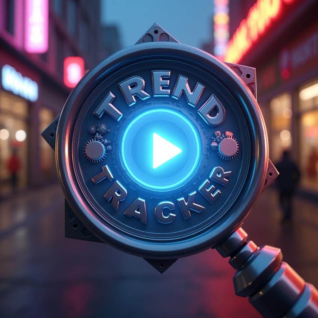 3D Magnifying Glass with Play Button in Metallic Style