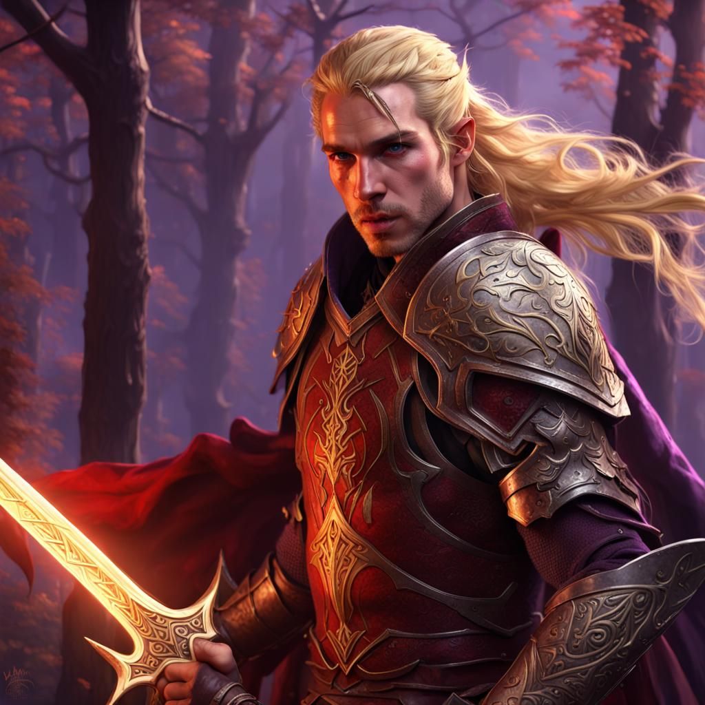 Elven Warrior in Red Armor: Dark Fantasy Art