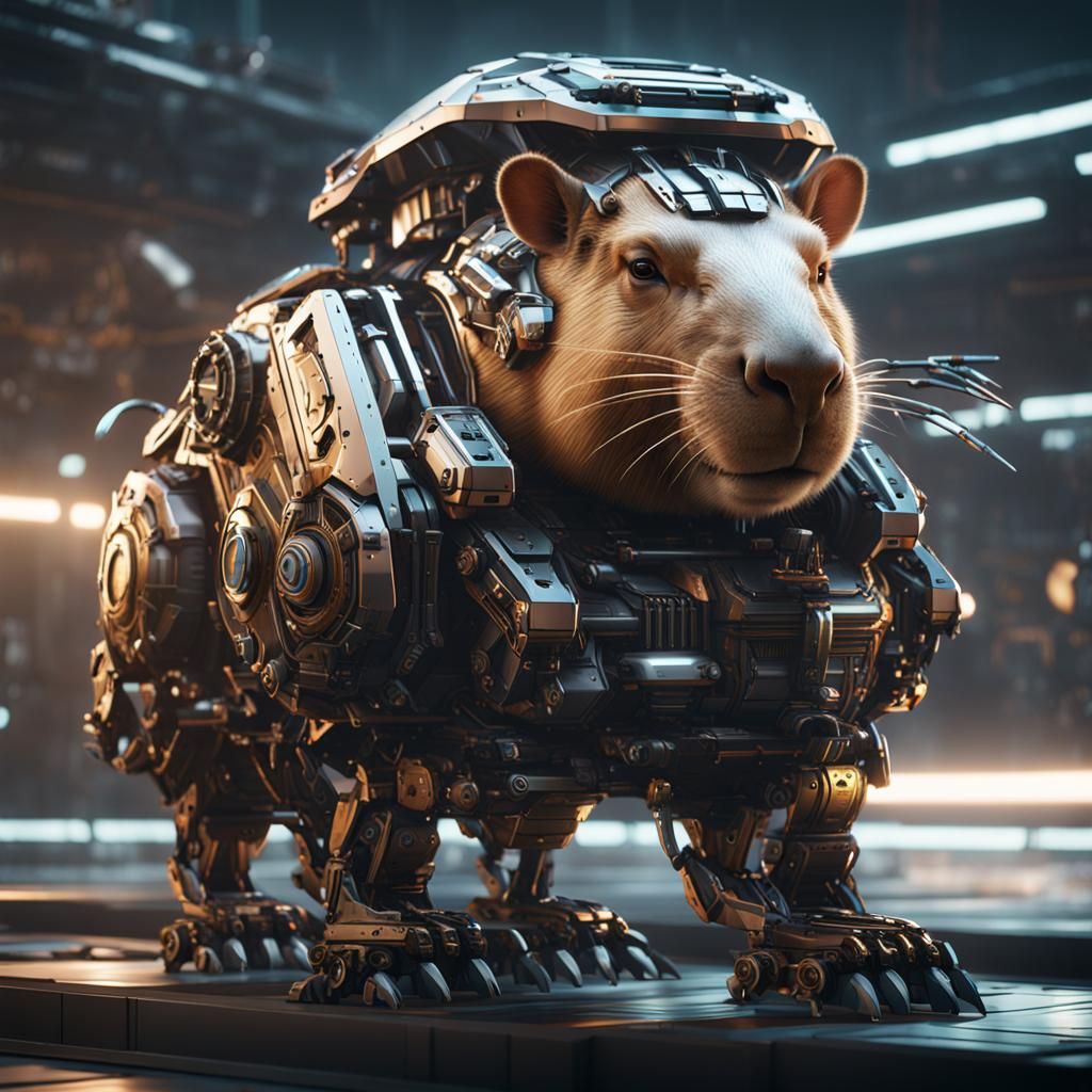 Futuristic Metal Capybara Maid: Sci-Fi Render