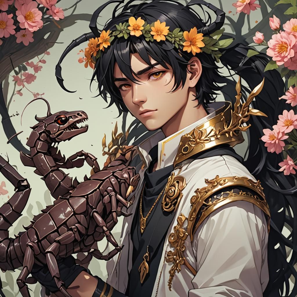 Scorpio Boy with Scorpion in Anime Style