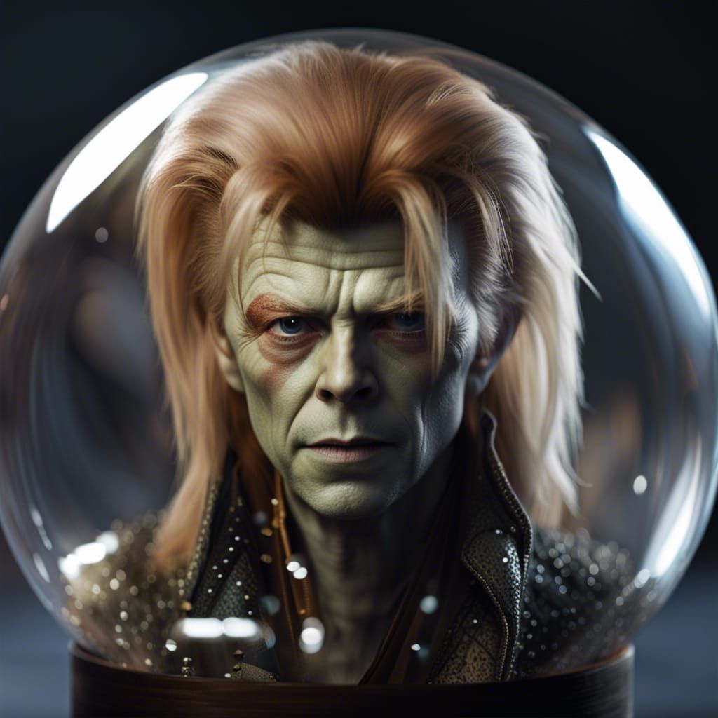 Jareth the Goblin King in Glass Orb, Hyperrealistic
