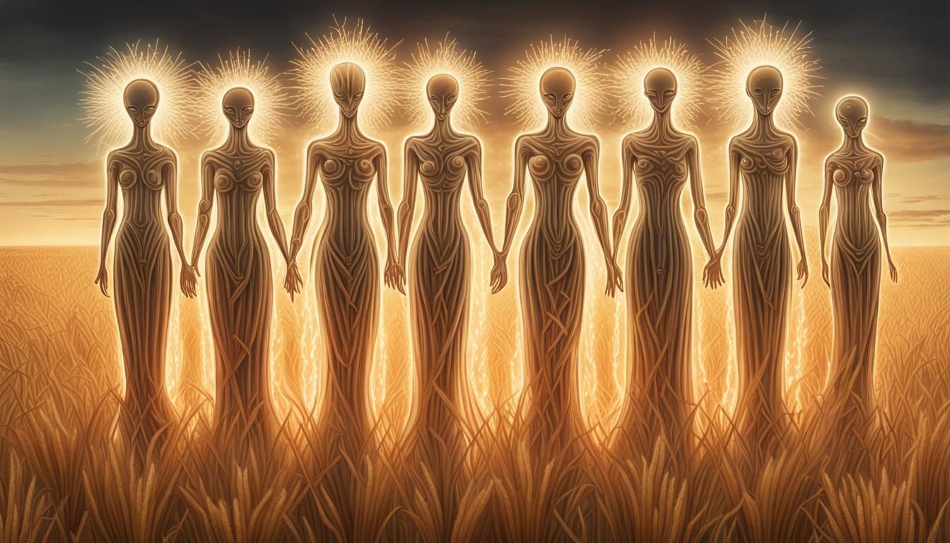 Glowing Astral Beings in Wheat Field