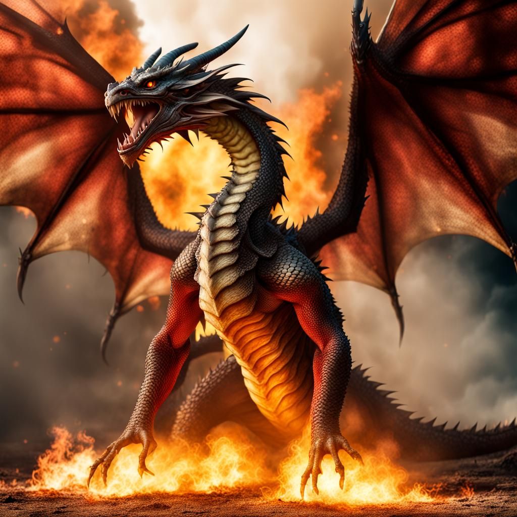 Fissile Fire Dragon with Open Wings